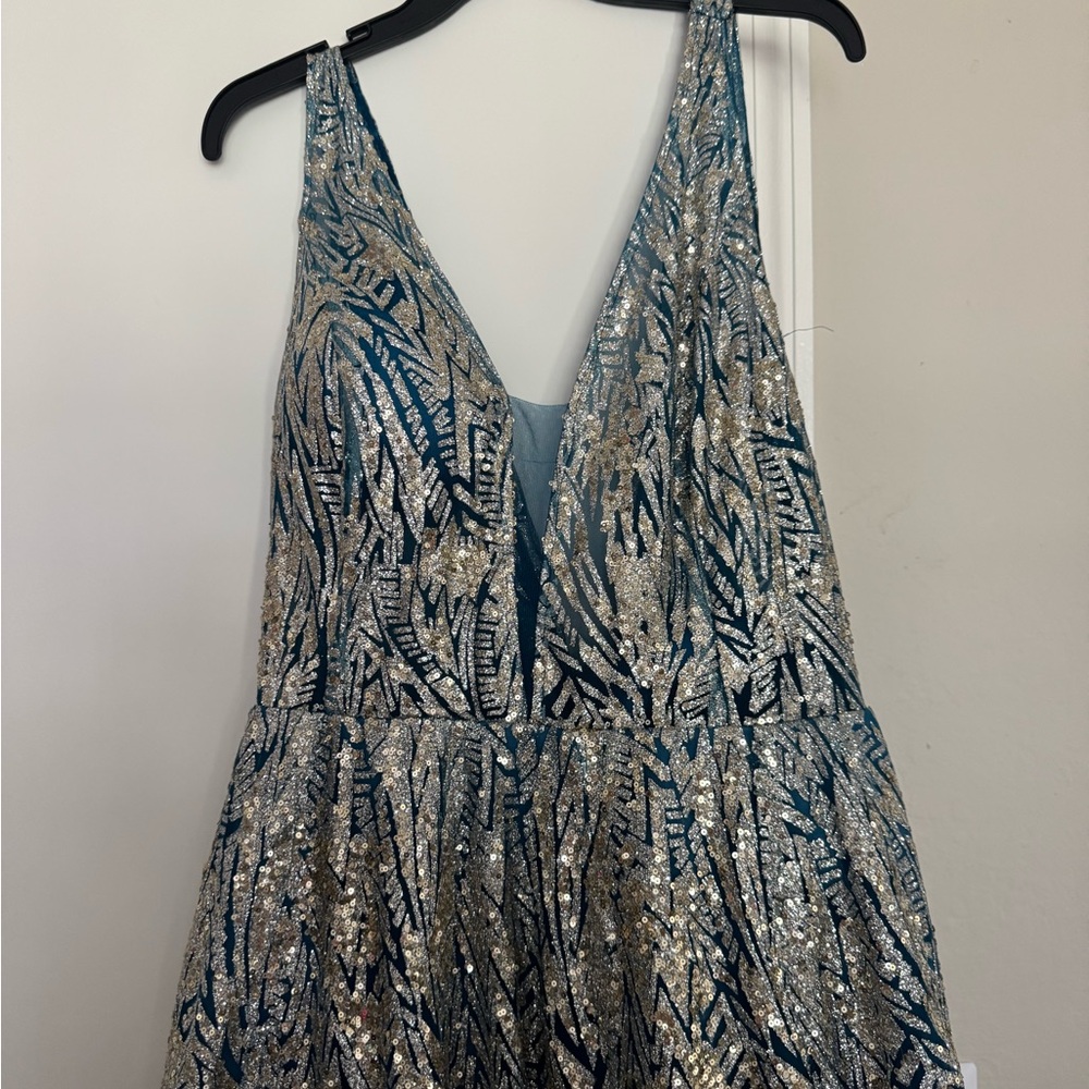 Cinderella Blue and Silver Prom Dress